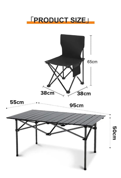 5PCs Outdoor Folding Table & Chair Set Portable Carbon Steel Table & Oxford 4 Backrest Chairs Picnic Barbecue Camping Equipment Supplies - Black