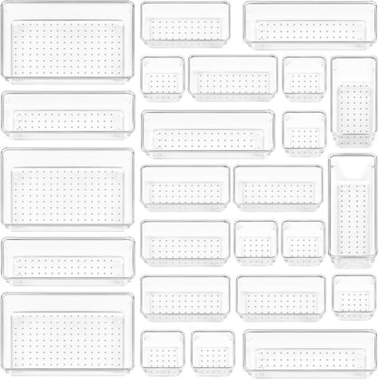 25 PCS Clear Plastic Drawer Organizers Set