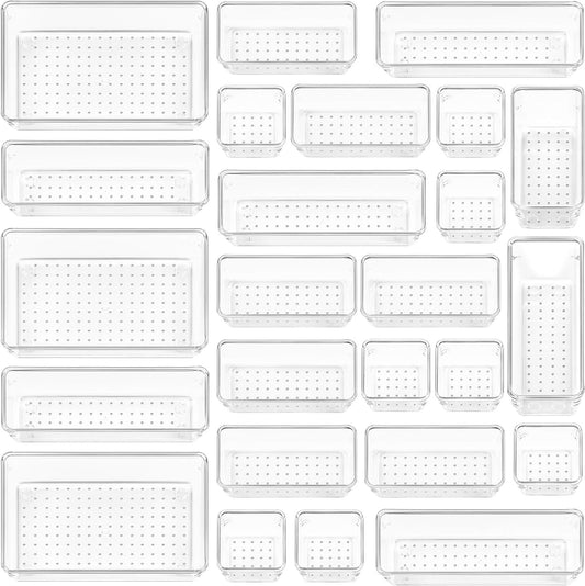 25 PCS Clear Plastic Drawer Organizers Set