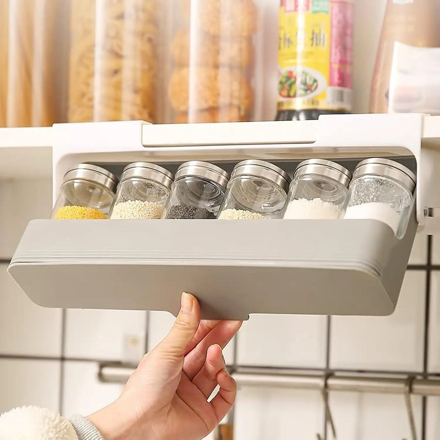 Pull Down Spice Rack With 6  Spice Jars