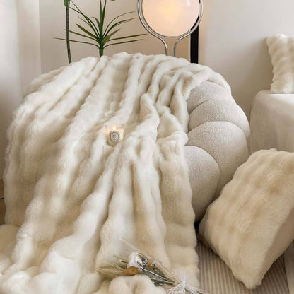 Faux Rabbit Fur Throw Blanket for Couch