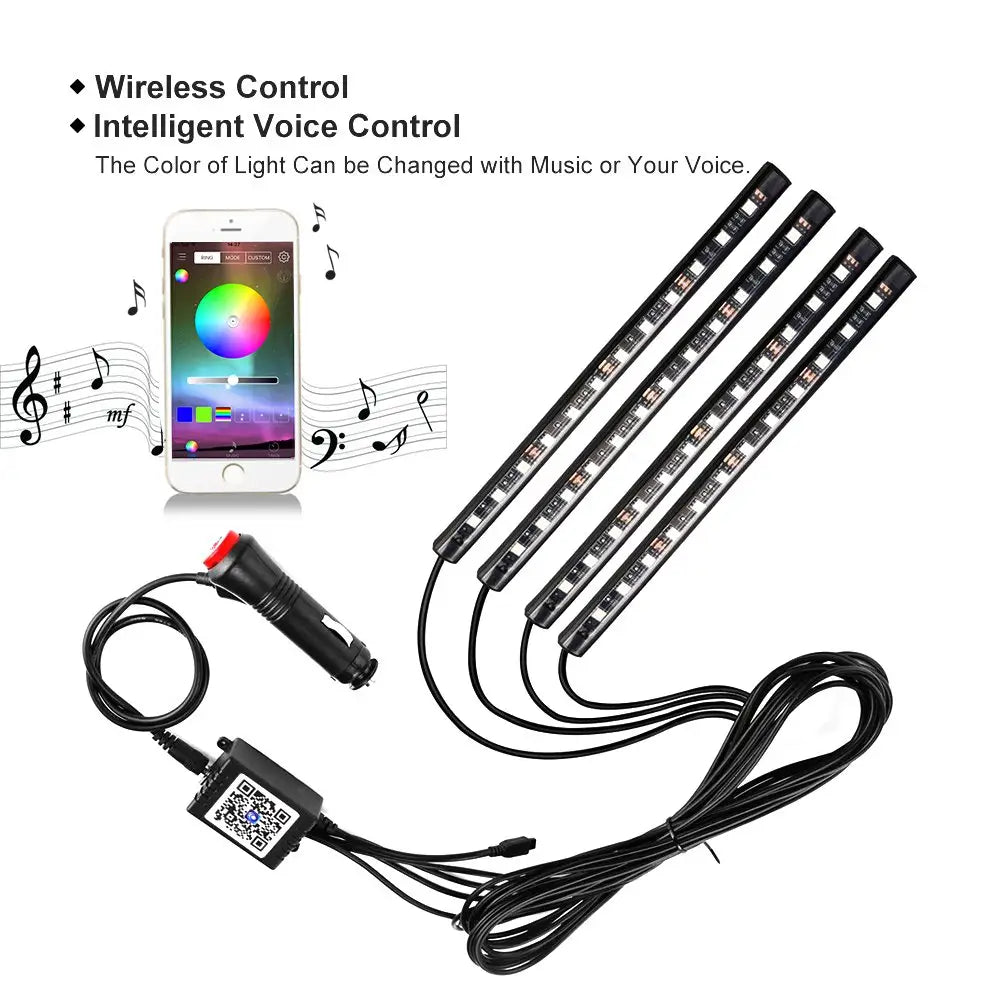 Xprite RGB LED Car Interior Bluetooth USB Light Strip