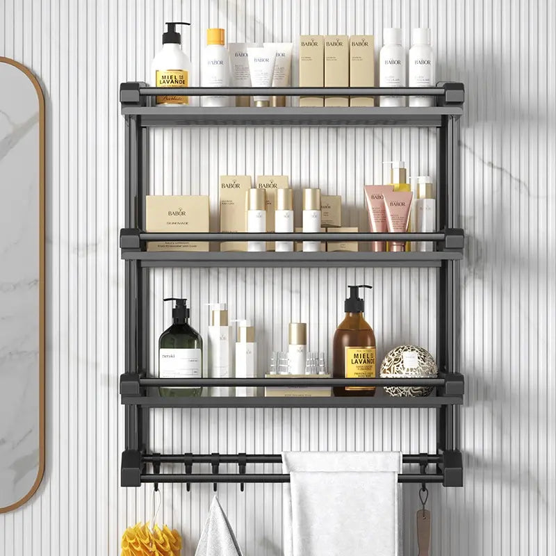 Double Layers Stainless Steel Matte Black Wall Mounted Shower  Storage Shelf
