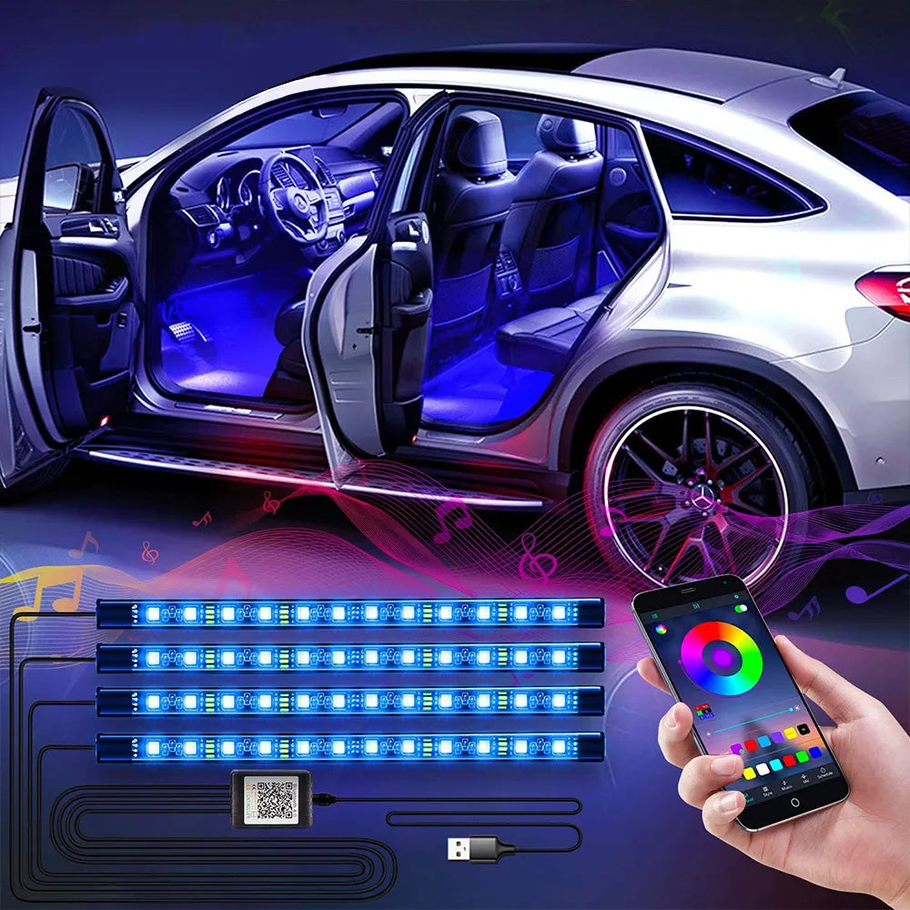 Xprite RGB LED Car Interior Bluetooth USB Light Strip