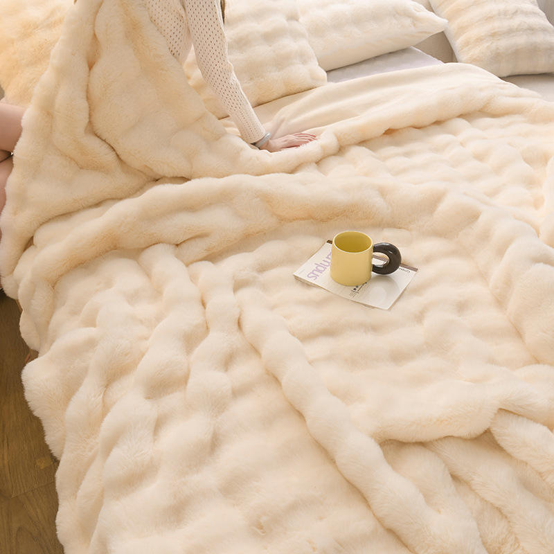 Faux Rabbit Fur Throw Blanket for Couch