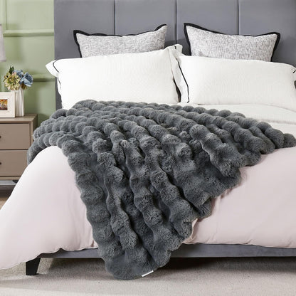 Faux Rabbit Fur Throw Blanket for Couch