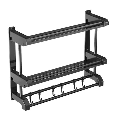 Double Layers Stainless Steel Matte Black Wall Mounted Shower  Storage Shelf